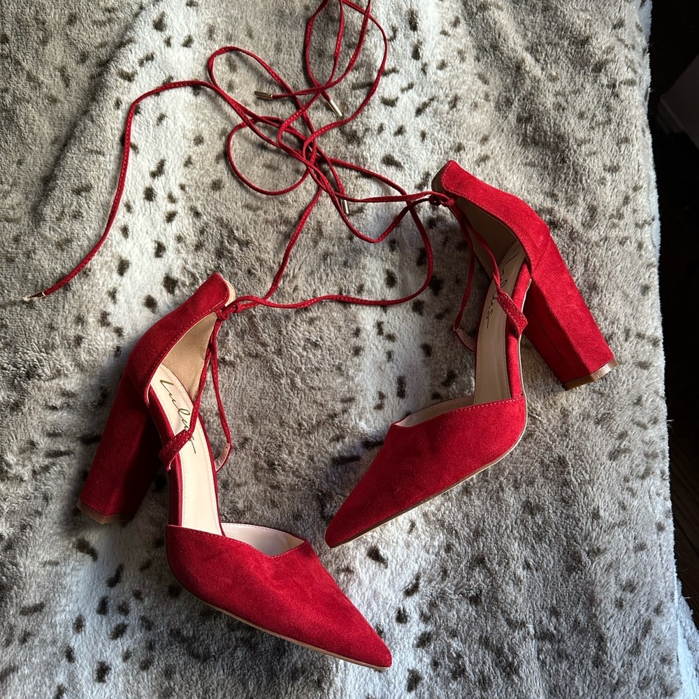 Lulu's Luna Wine Suede Lace-up Heels